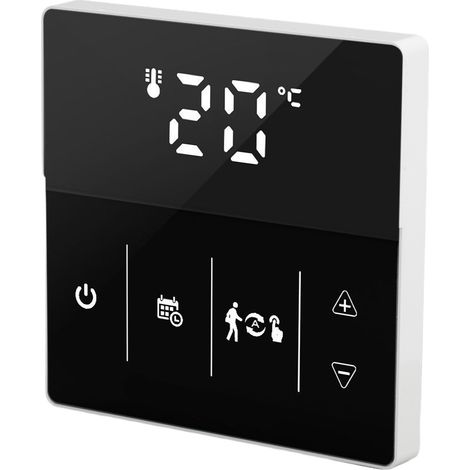 Thermostat Wi-Fi à affichage numérique tactile intelligent, application mobile et commande vocale, pour la maison (90-240 V, noir).