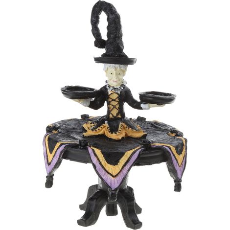 Présentoir de table sorcière d'Halloween avec nappe arlequin, présentoir à cupcakes, maison