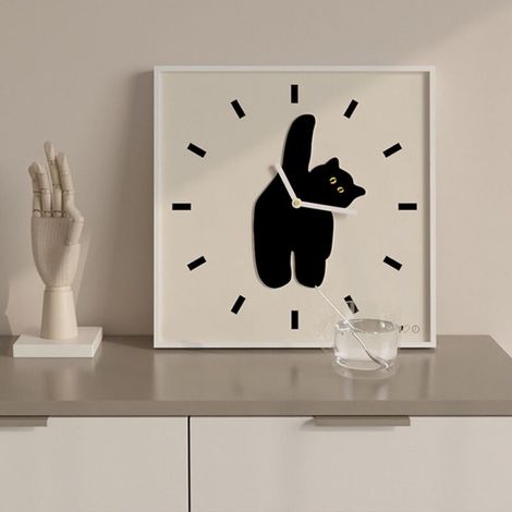 Wanduhr 【Innovativer nordischer Stil】 Geräuschlose Uhr mit niedlichem Katzenmotiv – für Küche, Schlafzimmer und Wohnzimmer, 30 x 30 cm / Acryl, PS, PU – AA-Kohlebatterie