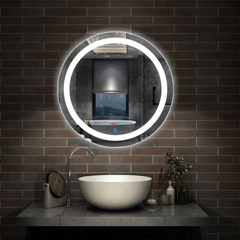 600mm Round Bathroom Mirror with LED Lights, Demister Touch Sensor 6000K Cool White Light,Wall Mounted,IP44 - Type C (1/5)