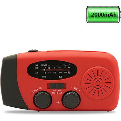 Radio d'urgence portable AM/FM/WB : Recharge solaire/manuelle/Type-C, lampe torche LED, power bank 2000mAh – Prévention catastrophes (1/5)