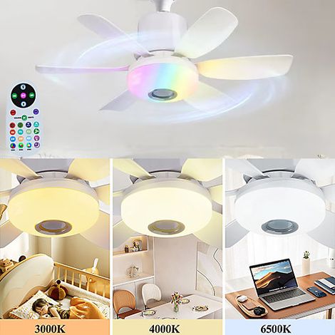 Ventilateur de plafond LED RGB avec télécommande, musique Bluetooth, 3 températures de couleur et 3 vitesses de ventilation,Blanc (1/5)