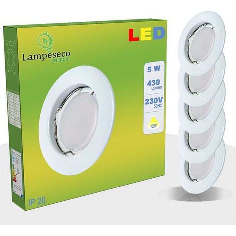 Lot de 5 Spot Led Encastrable Complete Blanc Lumière Blanc Neutre 5W eq.50W ref.770 (1/3)