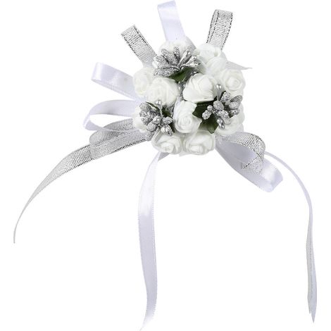 Ruban de fleur main belle mariée demoiselle d'honneur bracelet corsage bal décoration mariage (Argent) (1/5)