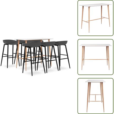 The Living Store 7-tlg. Bar-Set Weiß und Grau - Barhocker (1/5)