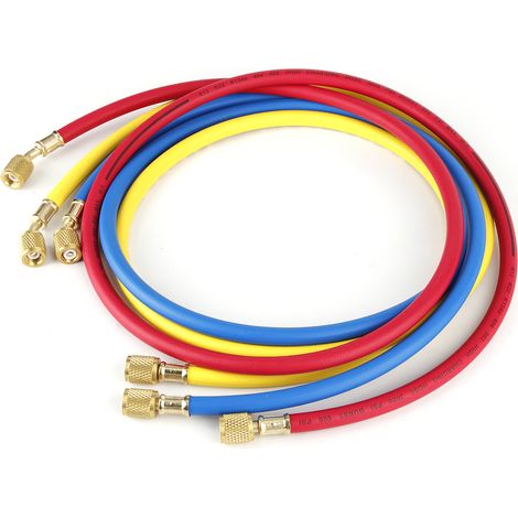Ortviai Tube de recharge frigorifique 1,5 m – 600 psi – raccord 1/4 pouce – tricolore (bleu, rouge, jaune) pour R22/R134a (1/3)