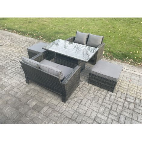 Fimous 5 Stücke Gartenmöbel Set Sitzgruppe im Garten und Balkon Einstellbare Höhe Esstisch Sofa Set mit 2 Großer Fußhocker (1/5)