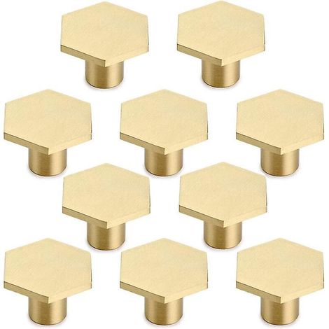 10x Bouton De Tiroir Hexagonal Poigne De Meuble Monotrou Pour Armoire Commode Porte Avec Vis Or