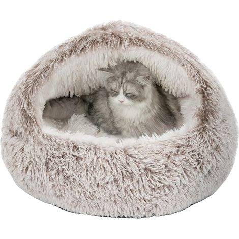 Lit pour chat, design semi-fermé doux, confortable pour les animaux de compagnie, Bourgogne (1/2)
