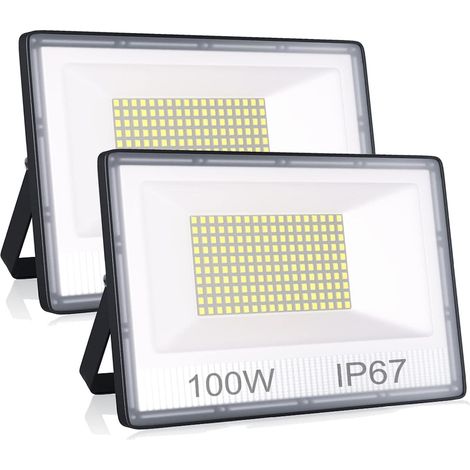Projecteur LED Extérieur 100W 10000LM, Spot 6500K Blanc Froid, IP67 Étanche pour Jardin Garage Patio Atelier, 2 Pièces