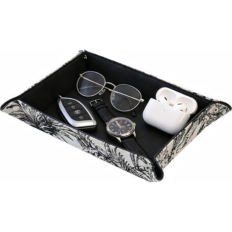 Vide Poche, Plateau en Cuir, Plateau de Rangement Noir pour clés Monnaie pièces téléphone Portable Bijoux (1/5)
