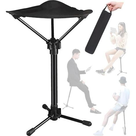 Tabouret pliant télescopique réglable – Siège trépied léger pour la pêche et le camping – Chaise portable à pied unique avec réglage en hauteur (1/4)
