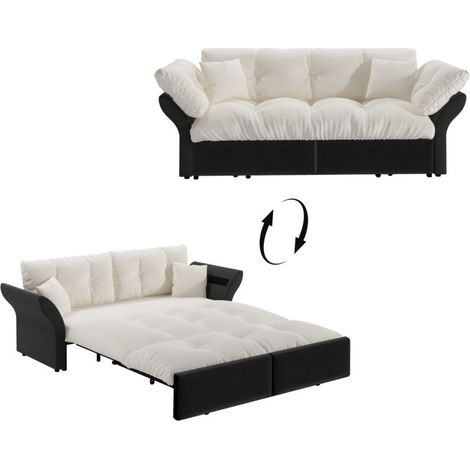 Gästebett 190x85x91 ausziehbar, 3-in-1 Schlafsofa, Doppelbett, Bett Erwachsene, Polsterbett mit Lattenrost, platzsparend, Samt,Beig