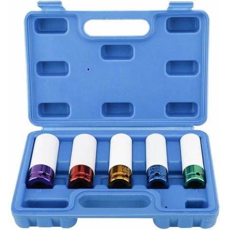 Jeu de 5 Douilles à Chocs pour Les Jantes Drive Métrique Extra à Paroi Mince de Roue, Taille 15, 17, 19, 21, 22 mm (1/5)