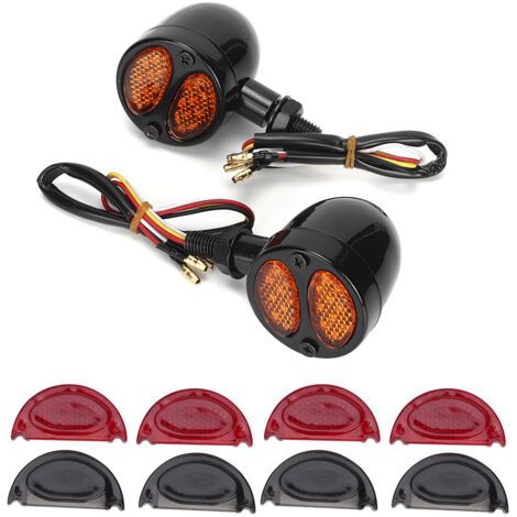 BUNTHAUS Clignotants et feux stop à LED pour moto, boîtier métallique, 12 V, 4 fils, noir (1/5)