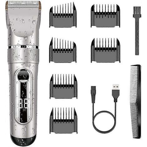 Tondeuse à cheveux professionnelle électrique pour homme, coupe-barbe avec écran LCD, étanche IPX7, kit rasoir rechargeable (1/5)