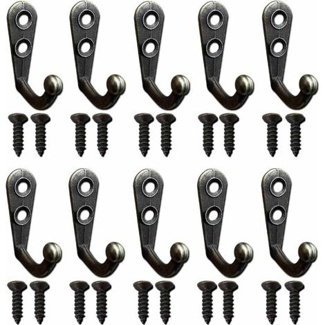 Vintage-Retro Metal Coat Hooks with Screws, Wall-Mounted Coat Hooks, Black, 10 Pieces (1/4)