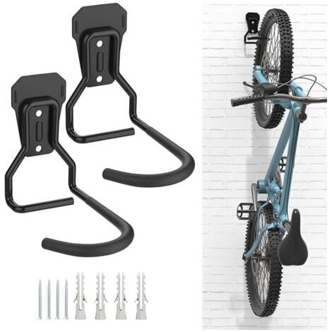 Lot de 2 Crochets Vélo, Noir, Supports de Cintre de Vélo en Fer, Support Mural de Rangement pour Vélos Robuste en Forme de L, Support Vertical de Vélo Pratique pour Maison Garage (1/5)