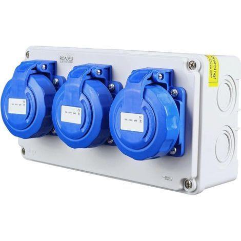 Coffret de Chantier Extérieur IP67 avec 3 Prises 230V 16A, Bloc de Prises Étanche Précâblé pour Jardin, Atelier et Bricolage (1/5)