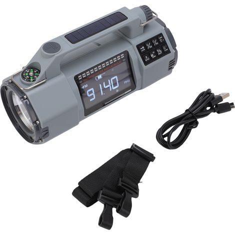 Ortviai Radio d'urgence solaire et manivelle FM/MW/SW/VHF/WB avec lampe torche et chargeur USB, modèle HRD-908