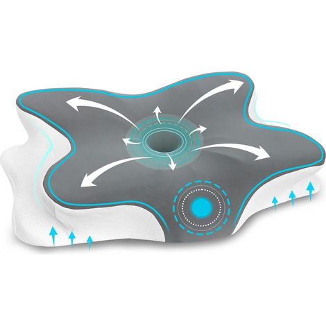 Oreiller Ergonomique Cervical, Coussin Orthopédique, Oreiller Anti Ronflement, Coussin Memoire Forme pour Les Personnes Dormant sur Le Côté, sur Le Dos Et sur Le Ventre, 63 X 42.5 X 13.8/9 cm (1/5)