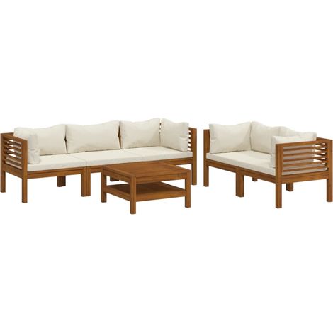 vidaXL Set Divani da Giardino 6 pz con Cuscini Crema in Legno Acacia