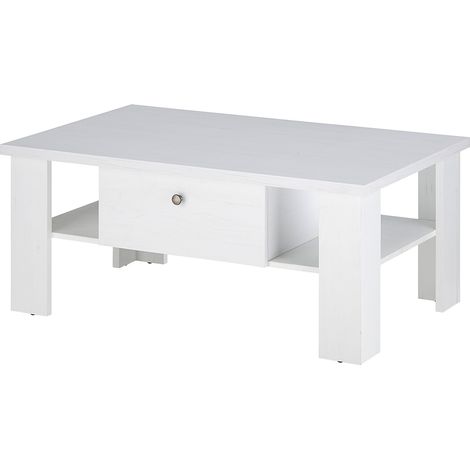 Wohnzimmer Couchtisch mit 107 cm Breite in Pinie weiß, Landhaus-Stil - RAPLA-61 (1/5)