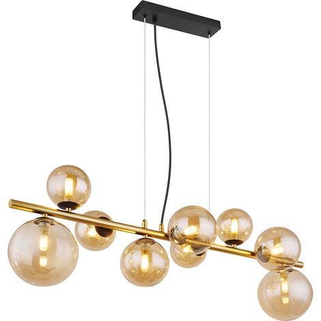 Lampada a sospensione lampada a sospensione lampada da tavolo da pranzo lampada a sfera 9 fiamme vetro, nero ambra, 9 LED G9 3W 80lm 3000K bianco caldo, LxLxA 86,6x36x120 cm (1/5)