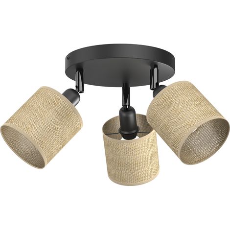Plafonnier 3 spots jute orientables noir E27 Luminex