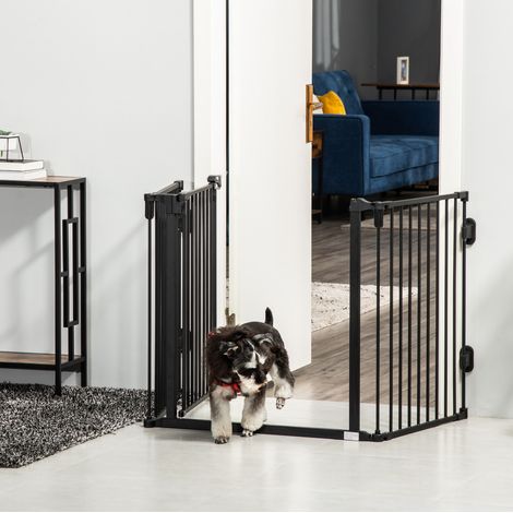 Barrera de seguridad para perro 202,5x76 cm de metal negro, plegable, para escaleras – MEUBLIV (1/5)
