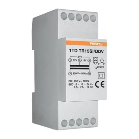 Perry Trasformatore 15VA per servizio intermittente uscite 12-12-24V 2 DIN - 1TDTR15SI/DDV