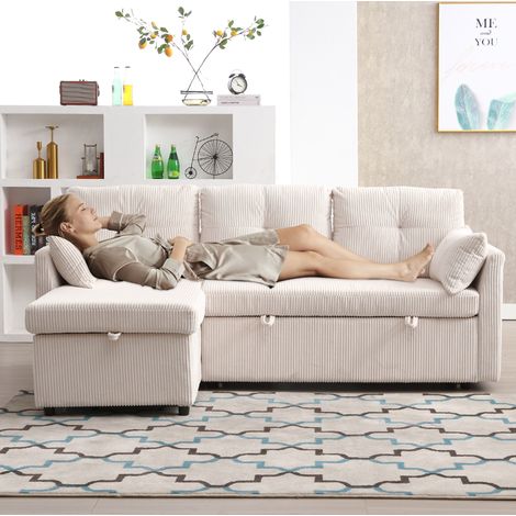 Sofá cama modular con almacenamiento beige OKMYHOME (1/5)