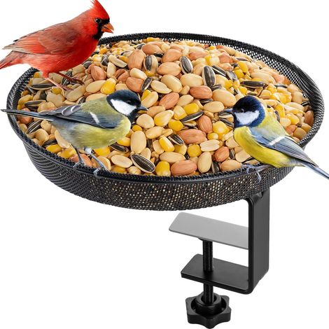 Mangeoire à oiseaux pour l'extérieur, plateau de graines d'oiseaux avec capacité de 2,5 kg, mangeoire à oiseaux, balustrade pour balcon, porche, trous de drainage, anti-inclinaison, coupe-vent (1/5)