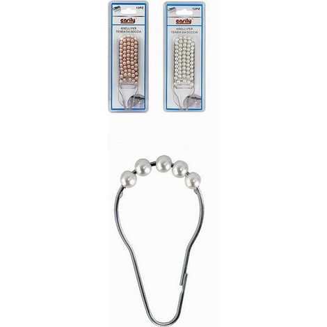 TRADE SHOP - Set 12 Pz Anelli Gancio Tenda Doccia Metallo Con Perline Bagno Box Doccia 59778 - (1/4)