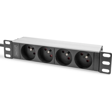 DIGITUS DN-95418-FR - Ciabatta a 4 prese - 1U - 10 pollici (254 mm) - layout francese - installabile a rack in un armadio di rete - argento/nero (1/5)
