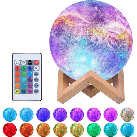 QAZQA Lampe Lune 3D, Tomshine Veilleuse LED Lampe Luna Tactile 16 Couleurs avec Télécommande 15CM Moon Lamp USB Rechargeable pour Chambre Salon Café Cadeau Anniversaire Noël