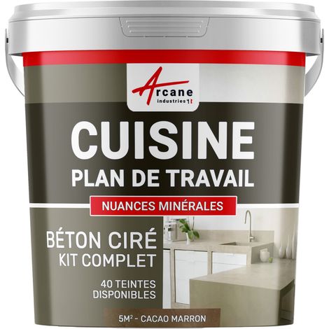 Béton ciré cuisine, plan de travail, crédence, évier sol et mur revêtement mural décoratif kit complet - 5 m² (en 2 couches) Cacao Marron - ARCANE INDUSTRIES