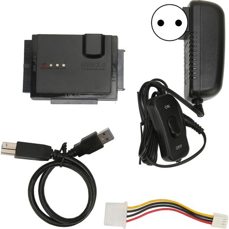 Adaptateur USB 3.0 3-en-1 IDE SATA 5Gbps 10TO câble convertisseur port série SATA parallèle IDE avec bloc d'alimentation 110-240V prise UE (1/5)