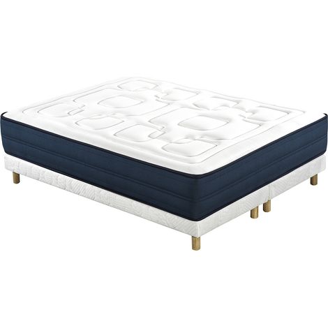 Cama 160 × 200 cm con somieres tapizados y colchón viscoelástico BENJI