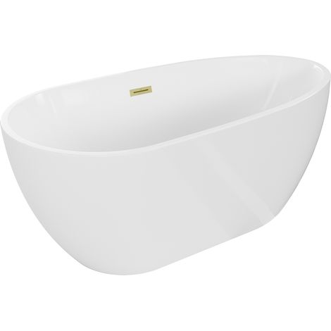 Mexen Eos freistehende Badewanne 170 x 75 cm, weiß, Überlauf mit gebürstetem Gold - 52471707500-55 (1/5)