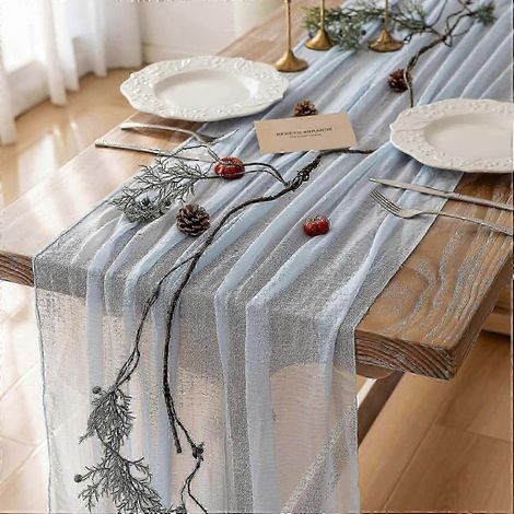 Chemin de table en gaze bleu clair style champêtre, modèle 2025 (1/5)