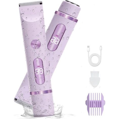 Rasoir 2 en 1 pour femme avec écran – Rasoir électrique – Étanche – Pour le visage, les aisselles, les jambes et le maillot – Rasoir pour femme – Tondeuse intime pour femme – Rasoir doux et indolore – (1/5)