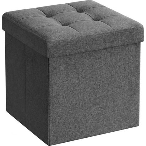 Pouf De Rangement - 30x30x30 Cm - Gris Foncé - MDF Et Tissu Lin - 1 Place - Intérieur (1/5)