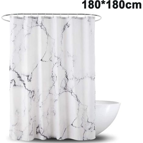 Rideau de douche effet marbre, 180 x 180 cm – polyester imperméable – 12 anneaux antirouille – résistant aux moisissures pour salles de bains (1/5)