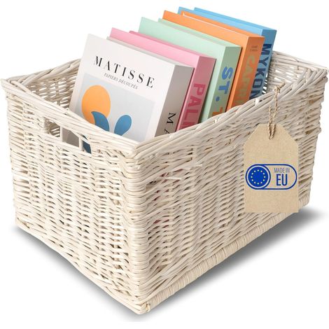 Panier de Rangement en Osier Blanc - 40 x 30 x 24 cm