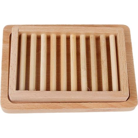 Porte-savon rustique en bois naturel, porte-savon pour savonnette, plateau d'égouttage pour éponges, assiette (1/5)