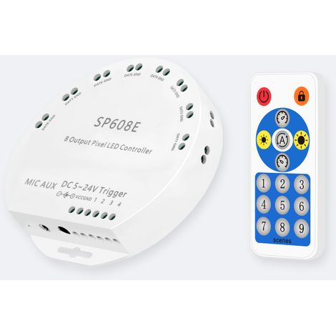 Contrôleur Variateur pour 8 Rubans LED RGB Digital SPI 5-24V DC avec Télécommande RF et APP RGBIC (1/4)