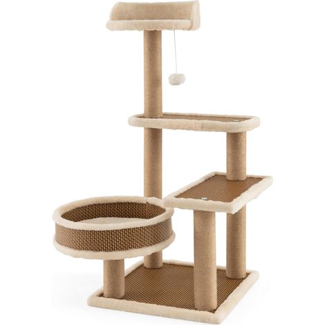 COSTWAY Albero per Gatti Interno a 4 Livelli con Tappetino in Rattan (1/5)