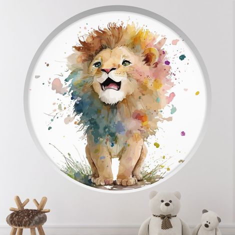 Stickers Trompe l'oeil Arche ronde Enfants - Lion - Diamètre 30 cm (1/4)