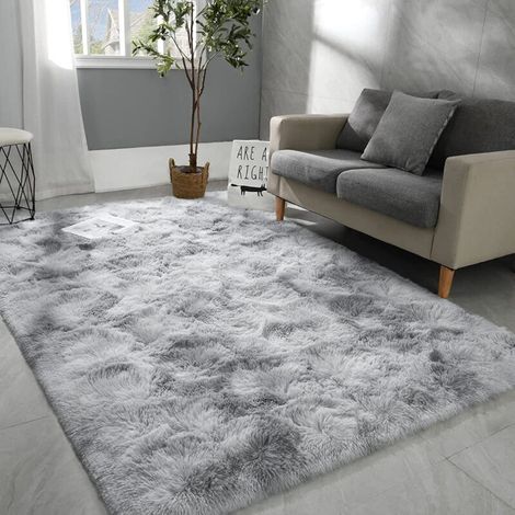 Tapis doux en peluche pour chambre à coucher, 1,2 x 1,8 m, à poils longs, pour filles, enfants, bébés, adolescents, dortoirs, décoration d'intérieur, chambre d'enfant, salon, décoration de Noël (gris (1/4)